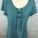 CHAPS  T-Shirt w Laced Bust Teal/Navy Stripes-XL Photo 0