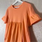 English Factory Solid Mini Dress Orange Coral Ruffle Sleeve Dress Pockets Large Photo 3