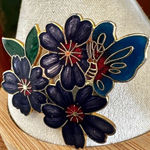 Vintage Cloisonné Butterfly & Purple Floral Brooch Photo 0