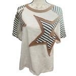 Oversized Striped Star Colorblock Patchwork Boho Top 100% Cotton White Photo 4