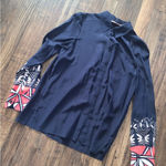 Tory Burch  silk navy printed top floral boho classic formal fall designer $300 Photo 4