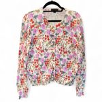 Ann Taylor  Multicolor Floral 100% Cotton Lightweight Knit Cardigan size L Photo 2