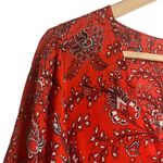 Cinq à Sept Cinq a Sept Jemma Red Floral Print Long Sleeve V-Neck Peplum Silk Top Size Small Photo 3