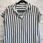 Beach Lunch Lounge Shirt Women Small Gray White Striped Hi Lo Fringe Hem Blouse Photo 1