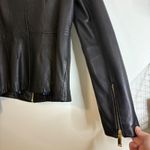 T Tahari Black Leather Collarless Zip Front Jacket Women's Size L Photo 8