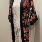 VTG 80s 90s L.A. Intimates Black & Multicolor Satin Floral Kimono Robe Photo 6