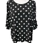 Clara Sun Woo 3/4 Sleeve Black White Polka Dot Blouse Size XL Flutter Sleeves Photo 0