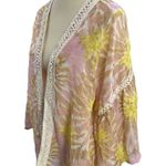 Steve Madden Kimono Pink Yellow Tie Dye Crochet Trim Bell Sleeve One Size New Photo 1