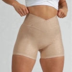 Buffbunny Collection  Gold Bossy Print Crossover Shorts Large Photo 0