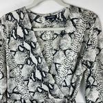 525 America Satin Snakeskin Print Wrap Dress Sz Medium Ruffle Bell Sleeve Photo 2