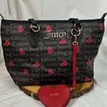 Juicy Couture  Black Tote with Pink Hearts‎ Valentines edition w/heart coin pouch Photo 0