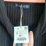 ZARA  Knit Black Off the shoulder Ribbed Cropped 3/4 Sleeve Top Small Photo 8