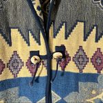 Vintage Oakridge Sz M Tapestry Coat Jacket Boho Festival Wood Button Pockets EUC Blue Size M Photo 5