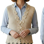 Croquet Club Vintage Silk Crochet Vest L • Ivory Handcrafted Boho Chic Size L Photo 0