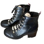 Tommy Hilfiger Womens Leather Faux Fur Lamere Lug Boots Black Size 10M Photo 2