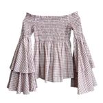 Caroline Constas Top Womens Small Pink Appolonia Off the Shoulder Smocked Poplin Photo 1