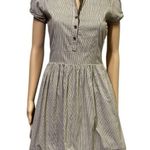 Dots Cotton Short Sleeve Bubble Hem Button Front Collared Striped Dress Small Brown Photo 0
