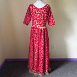 Vintage Handmade Red Embroidered Mesh Gown – Custom One of a Kind Size M Photo 4