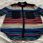 Bisou Bisou  sheer button up striped multicolored blouse size M bohemian festival Photo 8