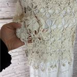 Handmade  Wide Neck Beige Crochet Floral Sweater Photo 3