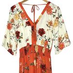 Farm Rio Kiera Kimono Maxi Dress Orange and White Floral Small Photo 6