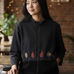 VTG 90s Y2K Onque Black Full Zip Jacket Embroidered Cabin & Fall Leaves Sz Large Photo 0