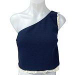 ZARA Blue White Ruffle One Shoulder Sleeveless Cami Camisole Crop Tank Top Sz M Photo 0