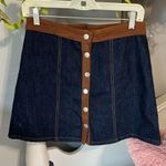 Indigo Rein Denim Western Cowgirl Skirt Snaps Faux Suede Trim Womens Small Photo 5