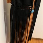 Long Black Fringe Faux Suede Boho Western Vest Size M Photo 1