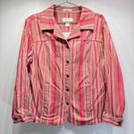 CJ Banks Vintage Jacket Coral Tan Ivory Striped Lightweight Button Front Blazer Size 1X Photo 0