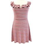 Aeropostale Womens L Mini Dress Ribbed Stripe Ruffle Flounce Salmon Pink White Photo 4