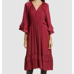 Kobi Halperin Bryant Ruffle‎ Trim Midi Dress Red Boho Satin Tiered Size Small Photo 1