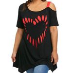 Heart Print Shirt, XL Black Photo 0