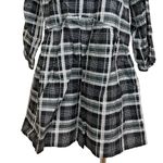 Club Monaco  Black Gray Linen Checkered Plaid Mini Puff Sleeve Shirt Dress Sz XS Photo 4