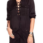 Denim & Supply Ralph Lauren Satin Lace Up Caprice Roll Up Sleeves Shirt Dress XS Photo 0