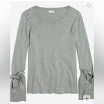 J.Crew  Gray Cotton Crewneck Long Bell Tie Sleeve Knit Sweater M Photo 2