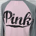 PINK - Victoria's Secret Victorias Secret Pink Sequin Logo Baseball Tee Shirt Pink Grey Medium Photo 5