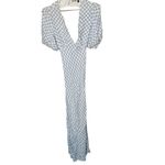 RIXO Blue White Checkered Steph Crepe Tie Back Puff Sleeves Midi Dress Size 10 Photo 3