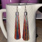 NEW! BOHO Silver & Rainbow Fringe Tassel Earrings Red Photo 1