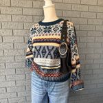 Bonjour Vtg Women’s Nordic Fair Isle Print Crewneck Sweater Grandpacore Comfy Size XL Photo 2