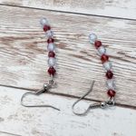 Earrings For Pierced Ears Curved Beads Red & Clear Photo 3
