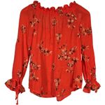 Fig and Flower Orange‎ Floral Embroidered Gauze Smocked Neck Tie Front Blouse PM Red Size undefined Photo 1
