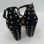 Schutz Dionise Heels Size 8.5 Black Nubuck Gold Stud Spike Open Toe Block Strap Photo 8