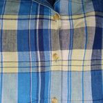 Evan Picone  100% Linen Blue and Yellow Plaid Button-Up Shirt Photo 5