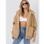 I am gia I.AM.GIA Pixie neutral oversized full zip teddy jacket women’s size XS Photo 1