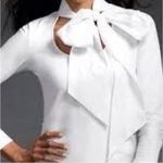 CAbi  Take a Bow White Long Sleeve Pullover Statement Neck Bow Blouse S (Stain) Photo 9