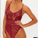 Pretty Little Thing NWT LUCILLE BURGUNDY SHEER CROSSBACK LACE BODY SUIT Photo 1