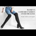 Dream Paris womens 7.5 black suede over the knee high heeled boots chunky heel Photo 6