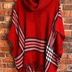 V. Fraas  womens plaid cowl neck fringe poncho red one size Photo 0