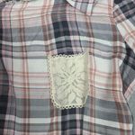 One World Womens Cardigan Medium Plaid Lace Back Open Drape Front Waterfall Photo 6